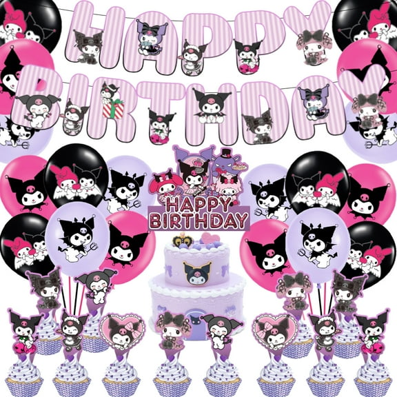 Kuromi Theme Birthday Party Decor Supplies Kits, Including Cake Toppers, Banner, Balloons,Cupcake Toppers.
