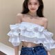 thumbnail image 3 of Summer Sexy Blouse Women\'s Off Shoulder Ruffled Short Sleeve Tube Crop Top2XL, 3 of 4