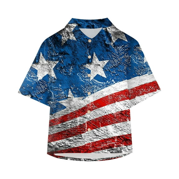 Kids Comfy T-Shirt Toddler Boys Girls Short Sleeve Botton Independence Day 4th Of July Prints Kids Tops T Shirt