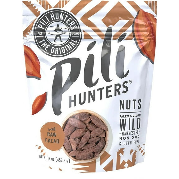 Pili Hunters Wild Sprouted Pili Nuts - With Raw Cacao & Hint of Coconut Sugar - Keto & Vegan Snacks with Low Carb & Energy - Gluten Free, Dairy Free & Non-GMO - As Seen on Shark Tank - 16 oz Bag