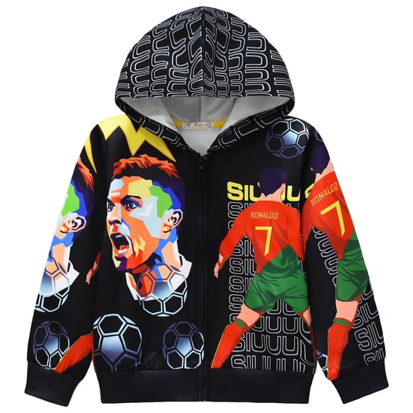 6-13 Year Old Kids Zipper Jacket Football Star Cristiano Ronaldo Boys Fashion Hoodie