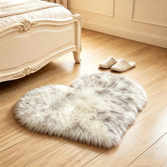 Faux Fur Area Rugs Heart Shaped, Rugs Fluffy Decorative Mat Non Slip Rubber Back for Room Home Chair Side Sofa Floor Mat Plush Light