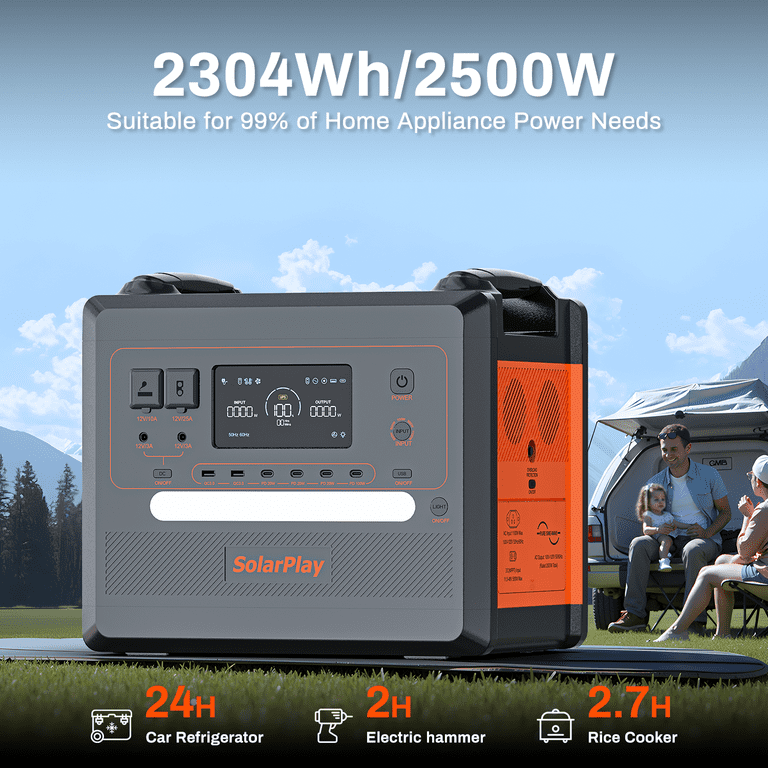 SOLARPLAY 2500W Portable Solar Generator, 4800W Peak, 2304Wh