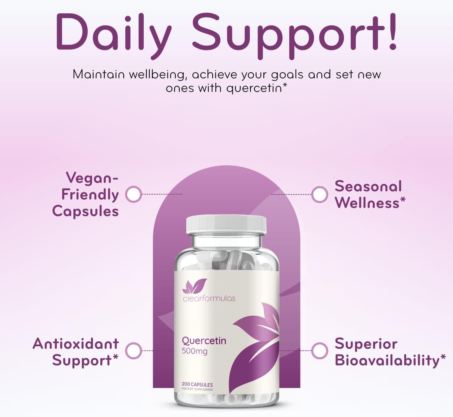 Clear Formulas Quercetin Heart & Immune Support Supplement Capsule, Unflavored, 500 mg, 200 Count