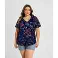 thumbnail image 3 of TIYOMI Womens Plus Size Shirts 4X Short Sleeve Tops Navy Blue Floral V-Neck Summer Colorful Flowers Tee Casual Tunics Loose Fit Blouses 4XL 24W 26W, 3 of 6