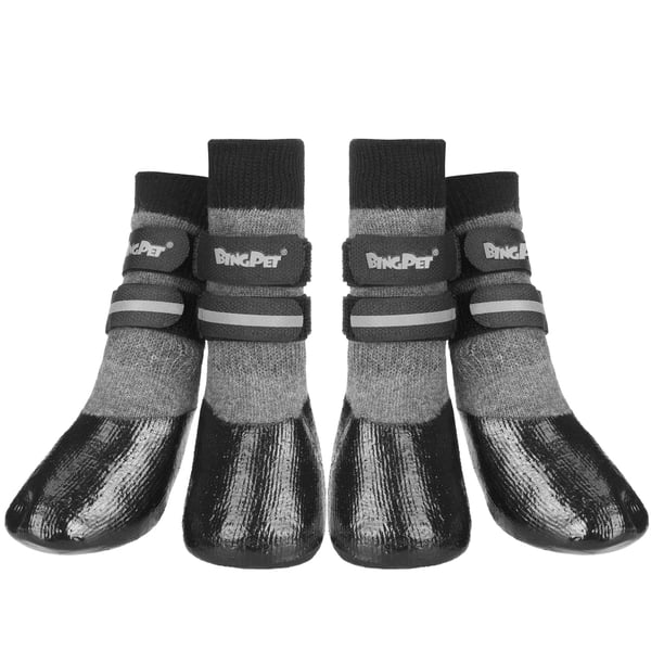 BINGPET Calcetines antideslizantes para perros Protectores de patas impermeables con correas reflectantes Botas para perros para pavimento caliente para todas las estaciones Zapatos para perros con co
