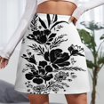 thumbnail image 3 of Black Floral Silhouette Design Art Women's High Waist Skirt Stretchy Casual Mini Skirt, 3 of 8