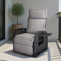 EVERITE Wicker Outdoor Lounge Adjustable and Extended Footrest Recliner with Flip Side Table, Dark Gray