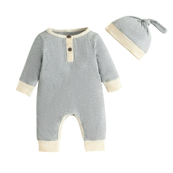 Bixock Kids Fall Winter Clothes,Toddler Boys and Girls Rompers,Children's Boys and Girls' Solid Color Round Neck Long Sleeved Triangular Jumpsuit with Hat Two-piece Set