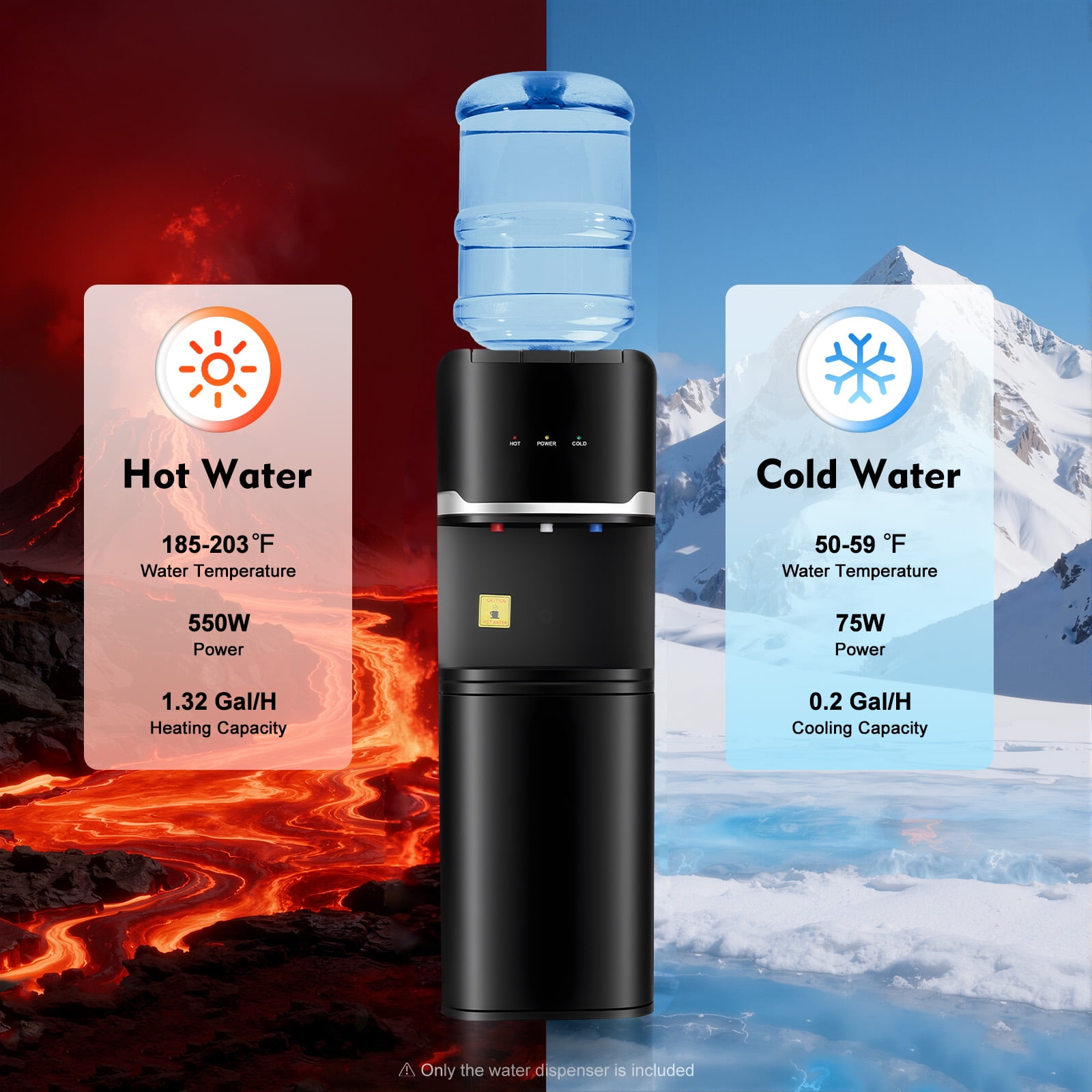 Miumaeov Top Loading Water Dispenser Freestanding Hot Cold & Warm Water Cooler 3 Temperature Settings 5 Gallon Capacity Water Dispenser