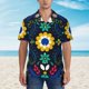 thumbnail image 2 of Balery Colorful Mexican Flower Camisas hawaianas de manga corta para hombre, camisas playeras de corte holgado, camisas de vacaciones con botones,X-Large, 2 of 7