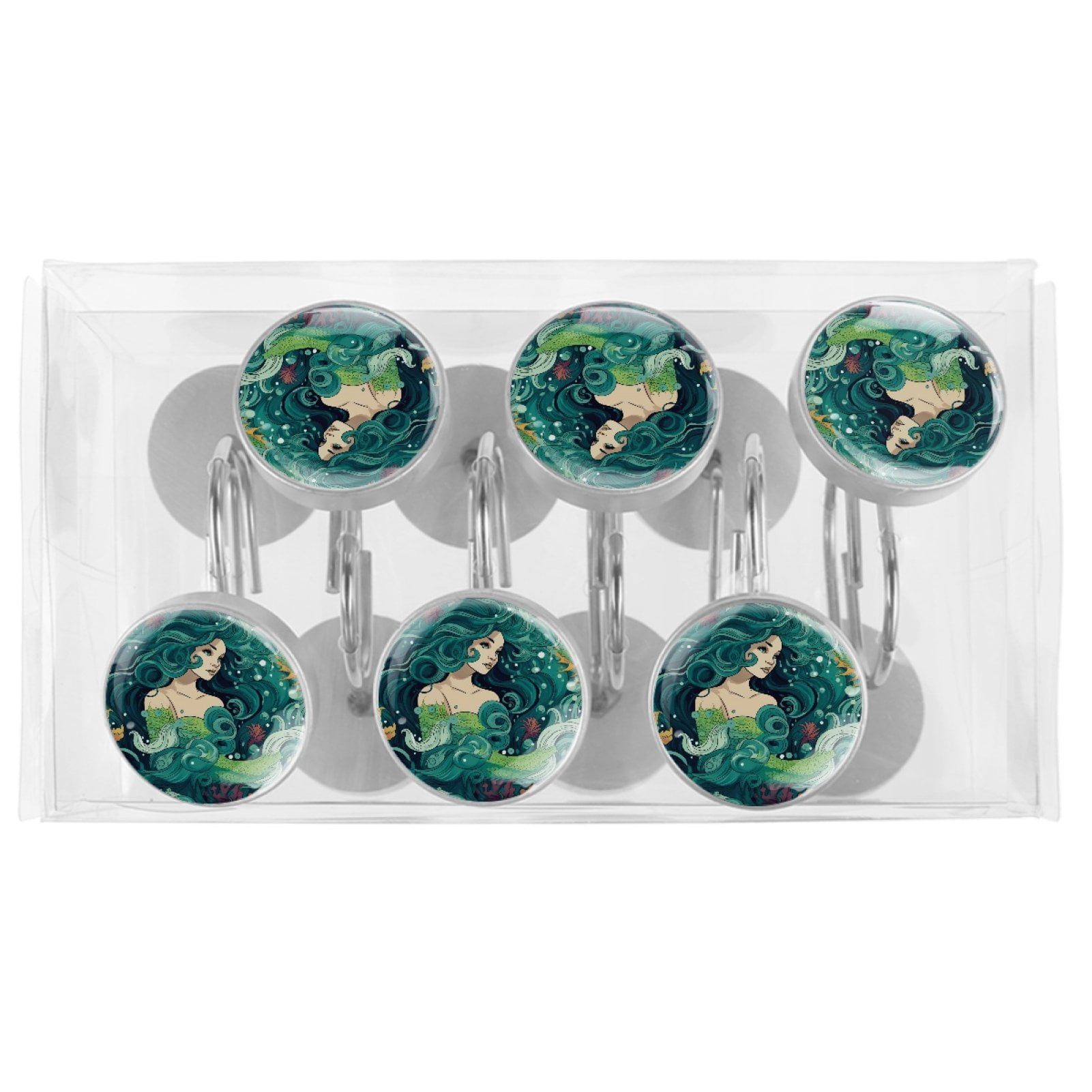 HemaKayy 12 Pcs Decorative Shower Curtain Hooks - Stainless Steel Rings for Bathroom Décor - Easy Glide & Secure Hold - Perfect Decoration for Bathroom Shower Rods - Ocean World Mermaid