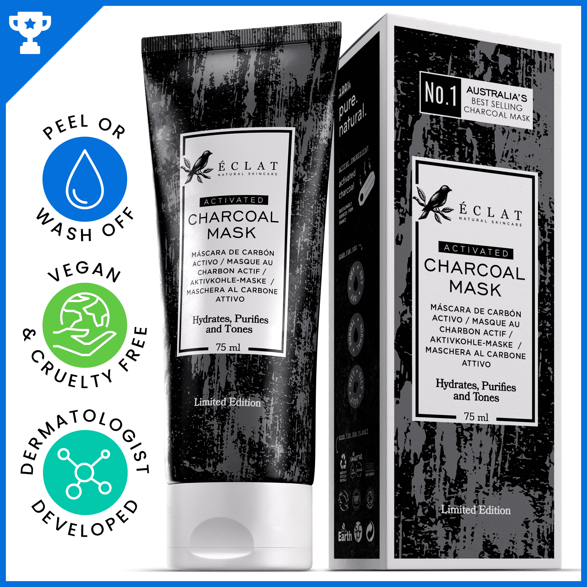 𝗪𝗶𝗻𝗻𝗲𝗿 𝟮𝟬𝟮𝟯* Eclat Charcoal Face Mask, Blackhead Mask for Acne Treatment, 2.53 oz