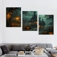 thumbnail image 4 of Ullo0ord  Halloween Haunted House Wall Decor Painting - Retro Pumpkin Haunted House Art Print - Halloween Fall Canvas Wall Art - Vintage Autumn Pumpkin Wall Decor 12x16x3pcs, 4 of 6