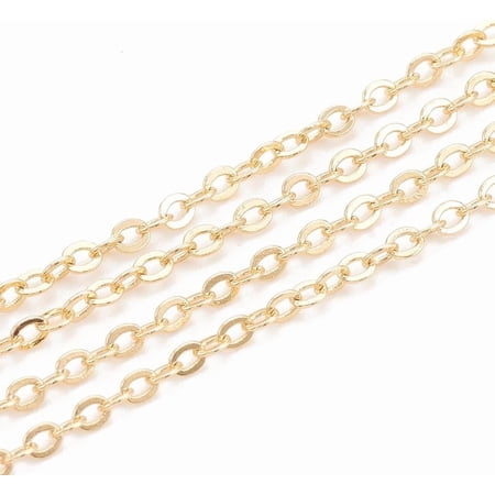 1 M Brass Cable Chains Soldered Flat Oval Real 18K Gold Plated Unfinished Chain Set Fashion Stacking Jewelry Chain for Women DIY Necklace Bracelet and Anklet Accessories Making 2x1.5x0.1mm