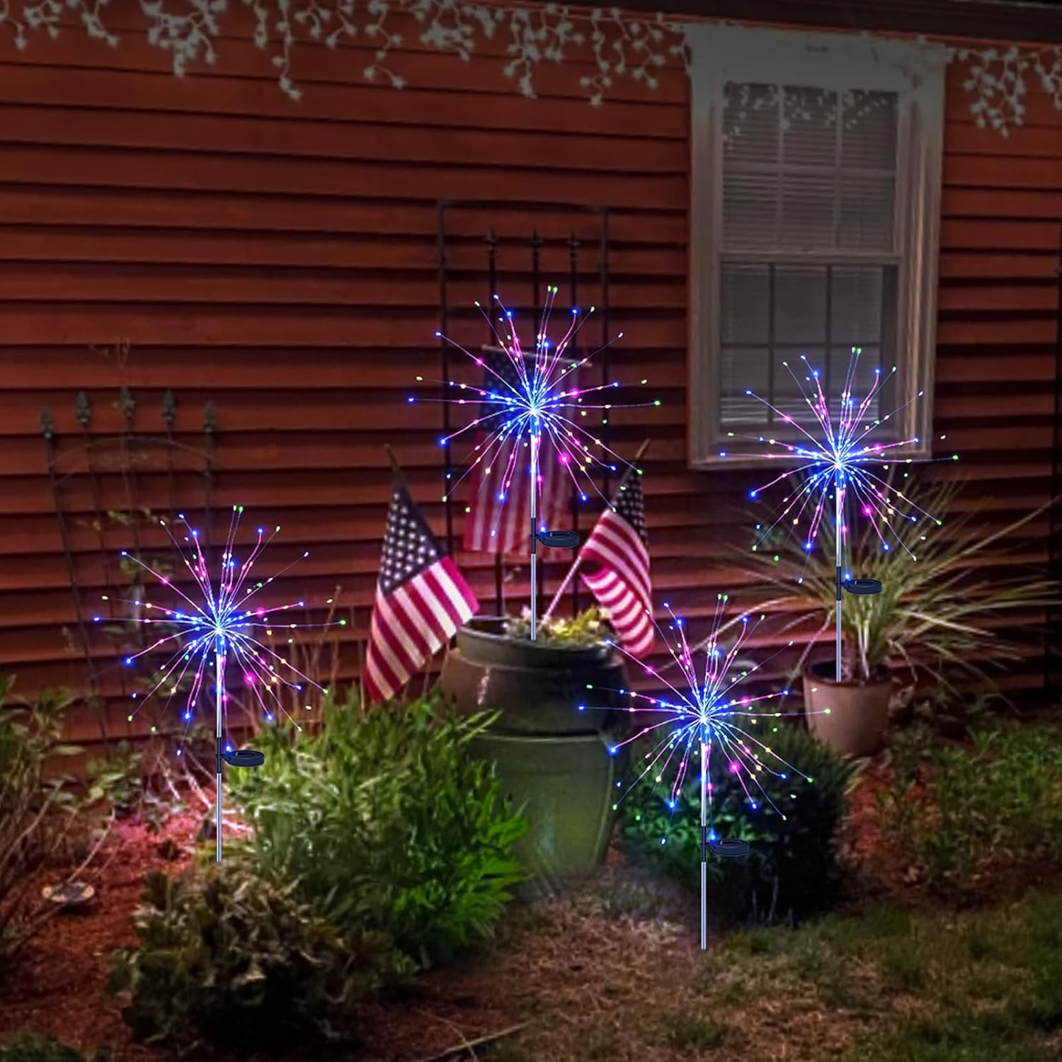 KOMI Solar Fireworks Lights Outdoor: Garden Fairy Light Waterproof for Yard Decorative Outside - LED Sparkler Colorful Lighting Patio House Christmas Decorations 4 Pack