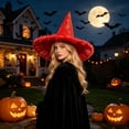 thumbnail image 4 of Halloween Witch Hat Costume, Black Pointed Wizard Hat With Gold Print Fringe Trim For Adults Kids Role Play Party Outfit, Gothic Halloween Dress Up Accessory For Hau*nted Hous Festival Events, 4 of 6