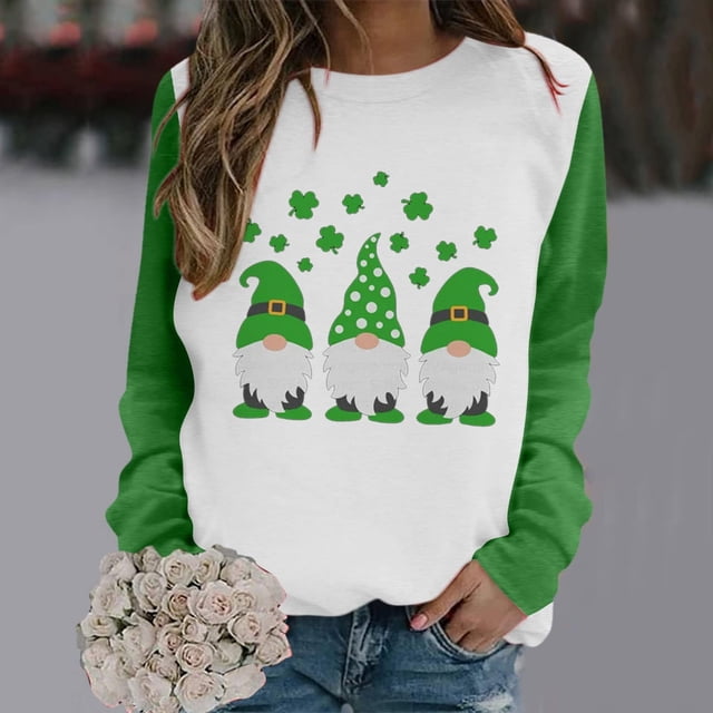 Mode Hoodies pour Femmes 2023 Mode de la Saint-Patrick Imprimé Blouse Ample à Manches Longues Col Rond Pull Décontracté Tops Sweat-Shirt 50 % de Réduction Liquidation Costumes Halloween/noël