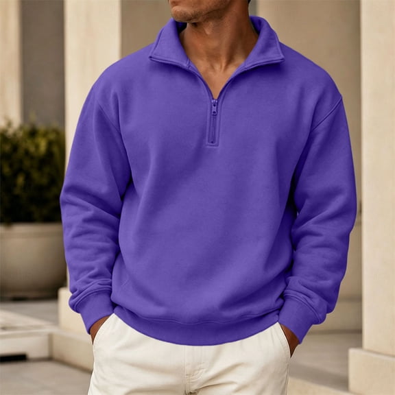 Men's Quarter Zip Pullover Sweatshirt Stand Collar Long Sleeve Fleece Top with Multi Pocket Design Casual Sports Wear