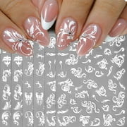 RAGUPEL 3 Sheets 5D Embossed Lace Flower Nail Stickers,Hollowed Out White Flowers Nail Art Stickers Vintage Bohemian Totem Nail Decals for Women DIY Nail Art Supplies Nail Designs Nail Decorations