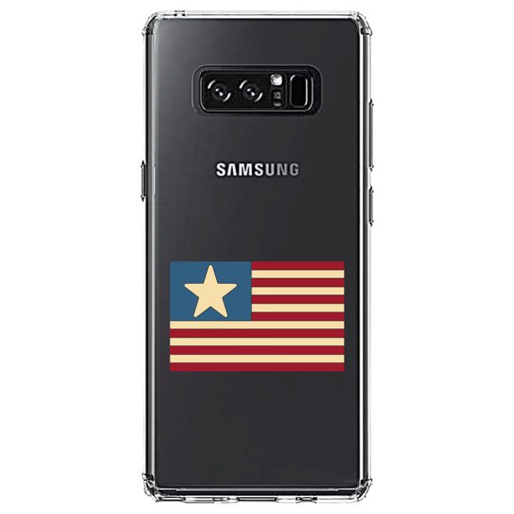 DistinctInk Clear Shockproof Hybrid Case for Samsung Galaxy Note 8 - TPU Bumper Acrylic Back Tempered Glass Screen Protector - USA Single Star Flag Red White & Blue