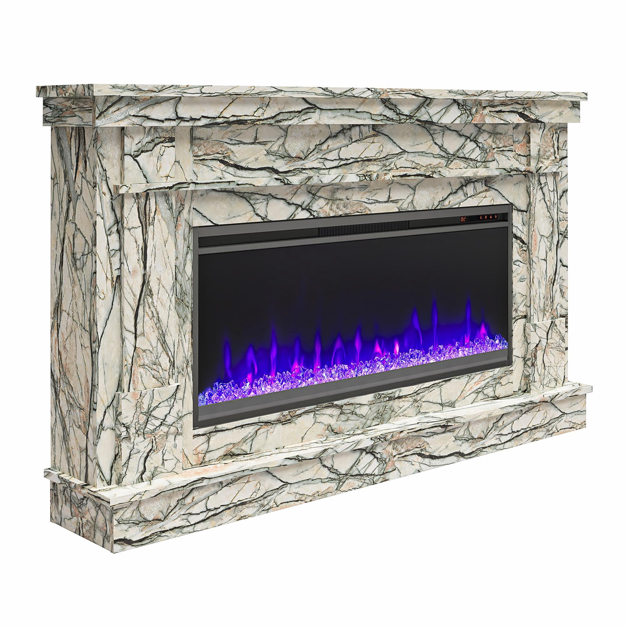Novogratz Waverly Wide Mantel with Linear Electric Fireplace & Crystal Ember Bed, Onyx Marble