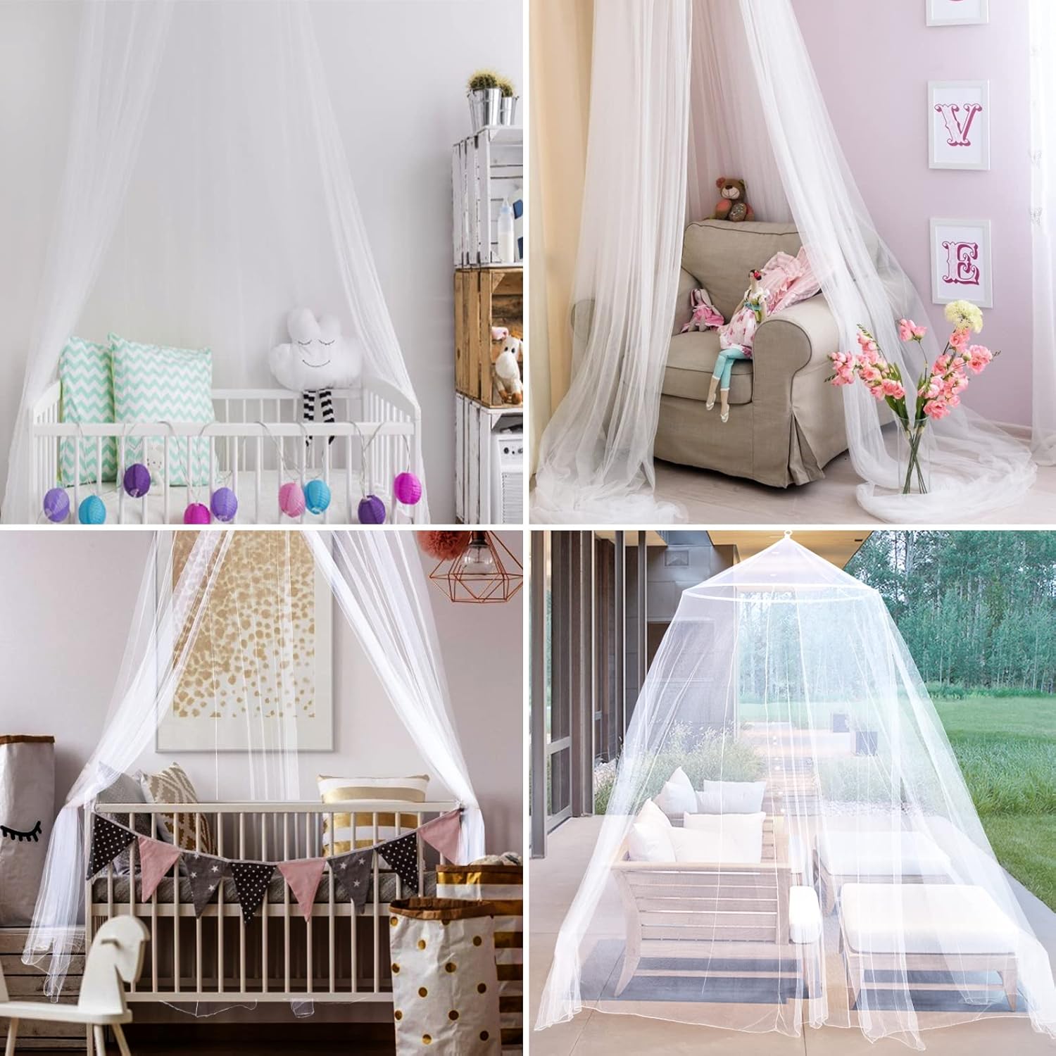 Mosquito Net Bed Canopy for Girls,King Canopy Bed Curtains Queen Size from Ceiling,Dome Mosquito Netting Bed Tent Twin Girls Canopy Bed Decor for Baby Crib,Kid Bed and Adult Beds (White Dome)