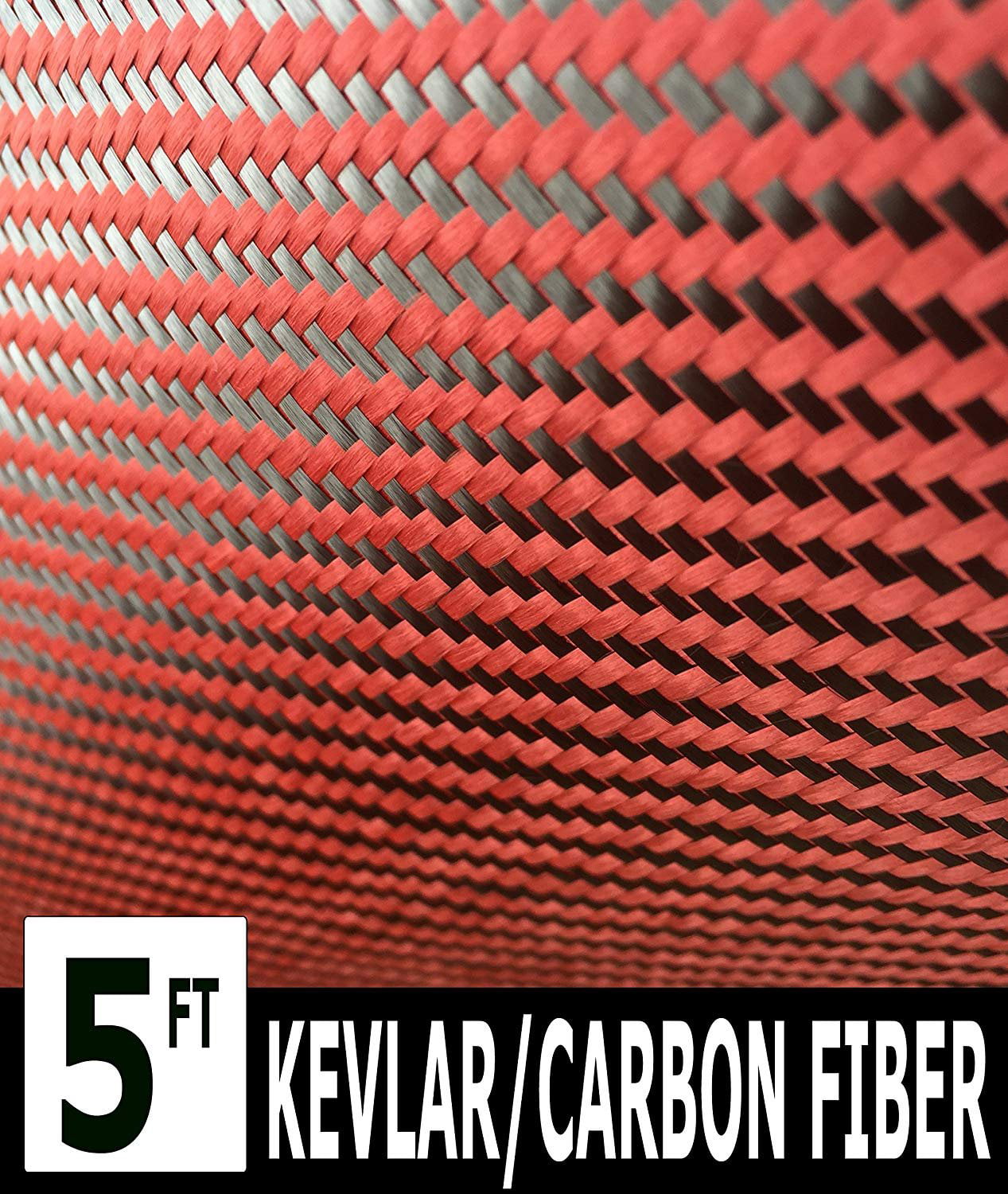 KEVLAR Red - 5 Ft x 1Mtr CARBON FIBER FABRIC-TWILL WEAVE-3K/200g 