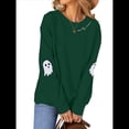 thumbnail image 2 of Suéter Informal de Larga con Cuello Redondo y Estampado de Calavera Fantasma para Mujer, para Otoño e Invierno, con Farolillos de Halloween Verde Oscuro XL, 2 of 9