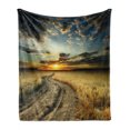 thumbnail image 1 of Nature Soft Flannel Fleece Throw Blanket, Road in the Field with Ripe Yellow Wheat Garden Under Cloudy Sunset Sky Landscape, Cozy Plush for Indoor and Outdoor Use, 50" x 60", Multicolor, by Ambesonne, 1 of 6