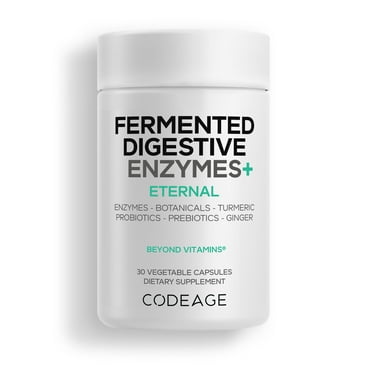 Codeage Fermented Digestive Enzymes Supplement - 14 Digestive Enzymes, Probiotics, Prebiotics, Fermented Botanicals, Plant-Based Multi Pancreatic Enzymes - 1 Capsule a Day - 30 Capsules