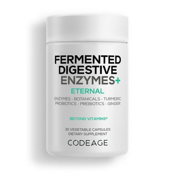 Codeage Fermented Digestive Enzymes Supplement - 14 Digestive Enzymes, Probiotics, Prebiotics, Fermented Botanicals, Plant-Based Multi Pancreatic Enzymes - 1 Capsule a Day - 30 Capsules
