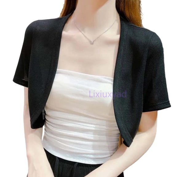 Lixiuxyad ‌Women's Short Sleeve Bolero Shrug Lightweight Open-Front Cardigan Summer Outfits,Black