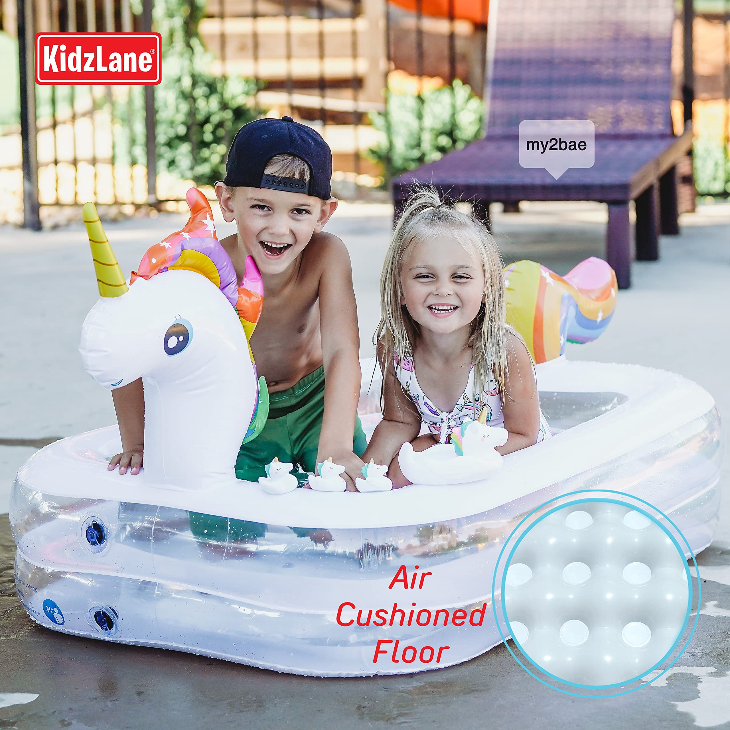 Kidzlane Inflatable Kiddie Pool, Unicorn Toddler Blow Up Swimming Pool with Unicorn Pool Toys for Backyard & Outdoor, Round 43” x 32” x 28", Small