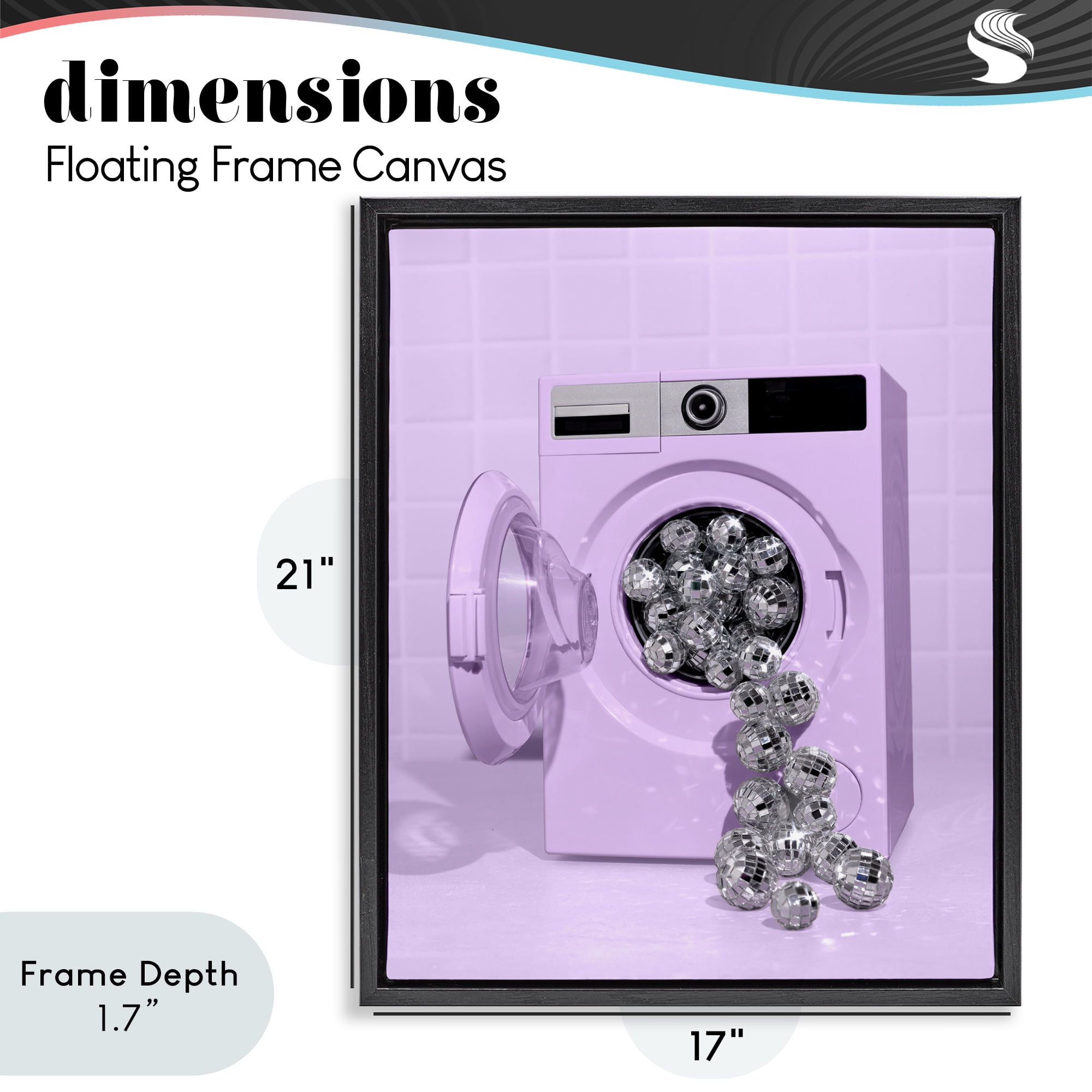 Stupell Industries Disco Laundry Machine over Purple Black Framed Floater Canvas Wall Art, design by LISH Creative