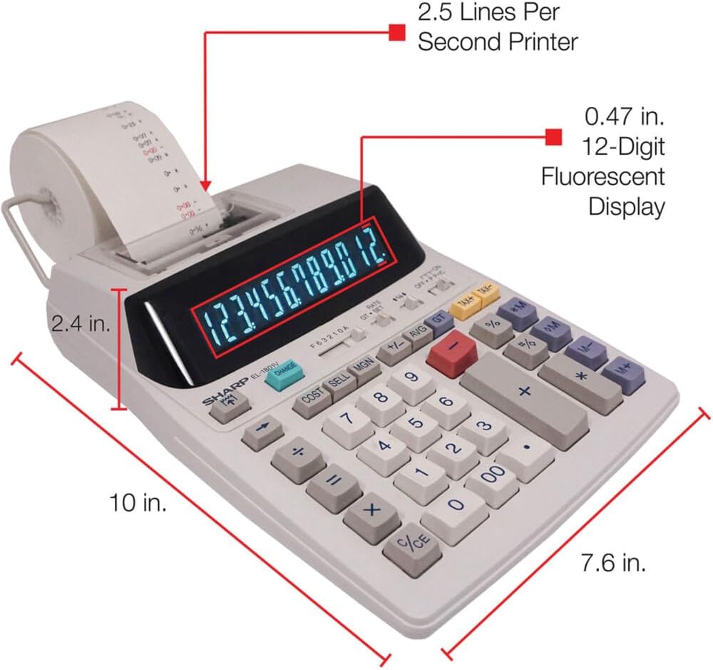 Sharp EL-1801V 12-Digit Printing Calculator, Off-White photo 4