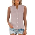 thumbnail image 5 of Pink Womens Tops Cotton Linen Shirts for Sleeveless Collared Tops Oversized Up Blouses Work Shirts Casual Summer Tshirt Shirts for Women, 5 of 6