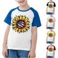 thumbnail image 1 of MKOSPLRT Chemises Tournesol Drapeau Américain Enfants Garçons Filles Manches Courtes à Blocs de Couleur Chemises Raglan Col Rond Chemises du 4 Juillet 3-14 Ans, 1 of 7