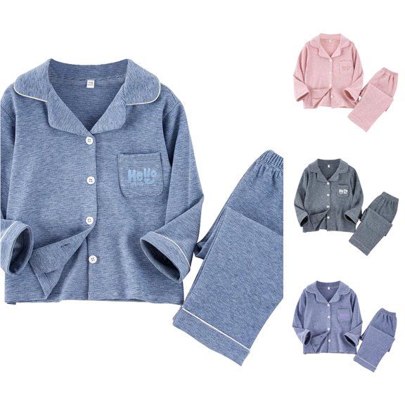 XIYON Girls Pajamas Set Kids Long Sleeve Button Up Shirt Pants Winter Warm Sleepwear Loungewear For Fall Winter Classic 4-5 Years