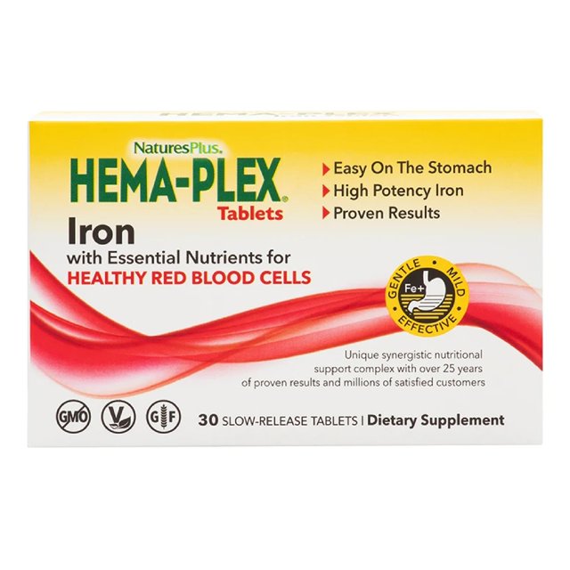 Suplemento Hema-Plex Iron de NaturesPlus, 30 comprimidos, paquete de 6