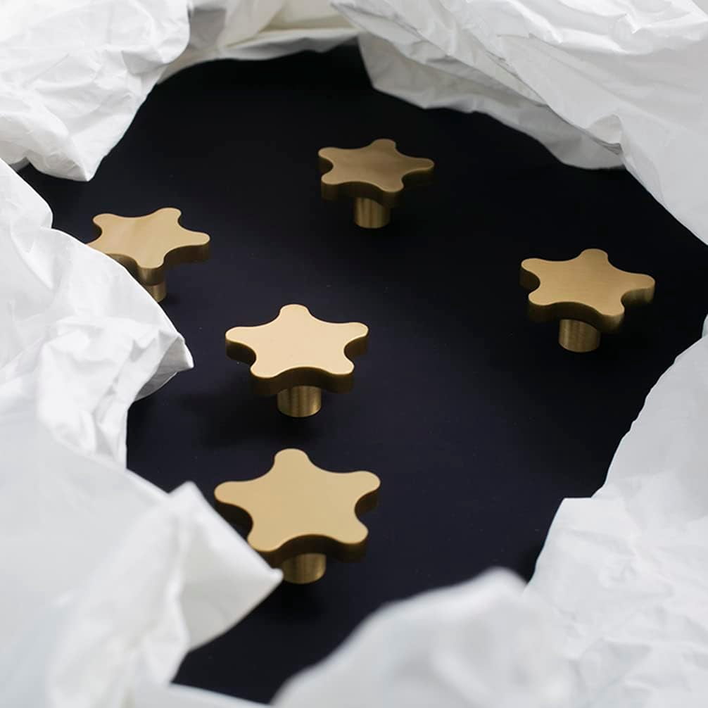 CATPAN Brass Cabinet Gold Knobs, Copper Drawer Knobs Star Handles Antique Gold Knob for Kitchen Bathroom Cabinet Door Drawer, 4 Pack
