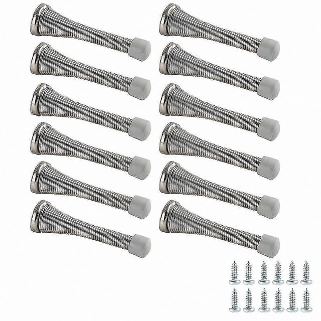 Brushed Nickel Spring Door Stops, 12-Pack, Durable and Stylish Wall Protectors for Home and Office Use