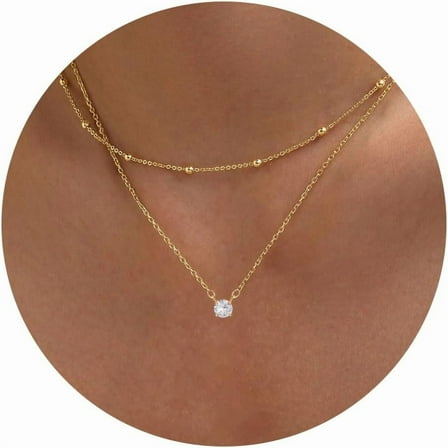 Diamond Necklaces Best ideal for Women, Dainty Gold/Silver Necklace 14K Gold/White Gold Precision-Plated Layered Necklace Simple Diamond Gold Necklace for Women Current Jewelry[v391]