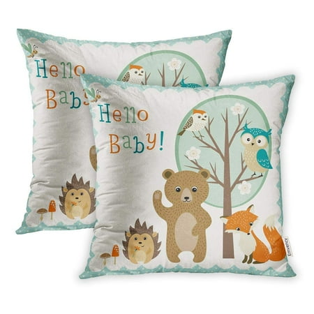 ARHOME Fox Baby Cute Woodland Animals Forest Owl Bear Pillowcase Cushion Cases 18x18 inch Set of 2