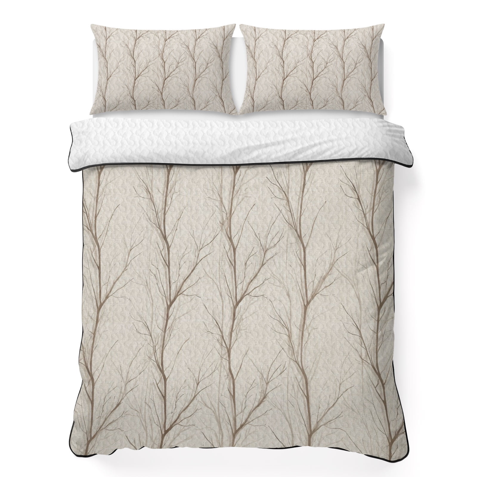 Quilts Full Size Bedding Set Brown Branch Lightweight Quilted Comforter Autumn Leaf Country Tree Pastoral Botanical Soft Reversible Bedspread Coverlet with Pillow Covers for All Season 78 x 90