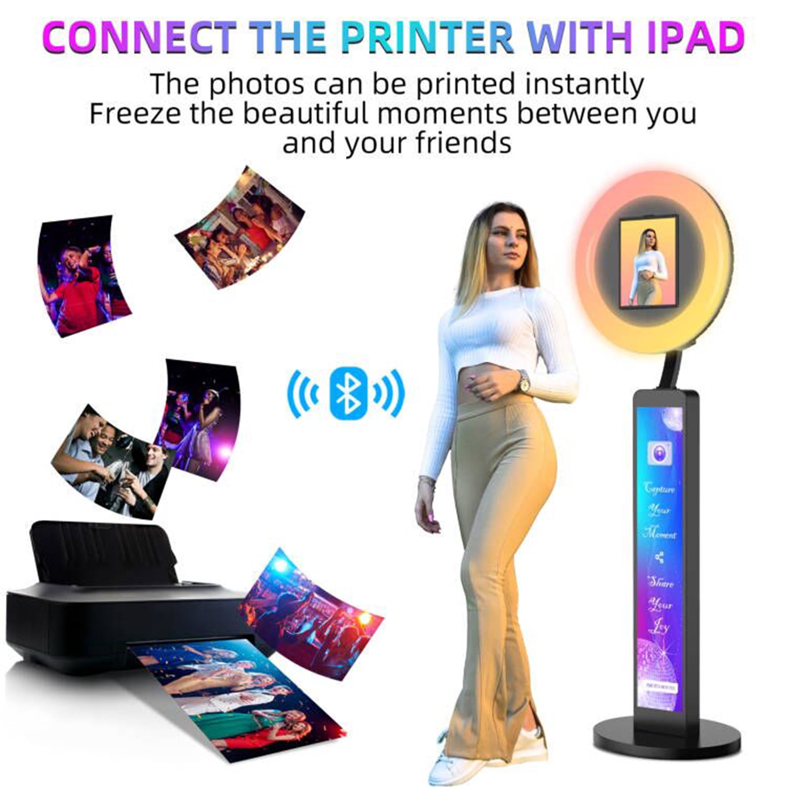 Ipad Photo Booth Compatible with Any Ipad 10.2in 10.9in 12.9in, APP Control Ring Box, Music Sync, Free customized LOGO,Flight Casa