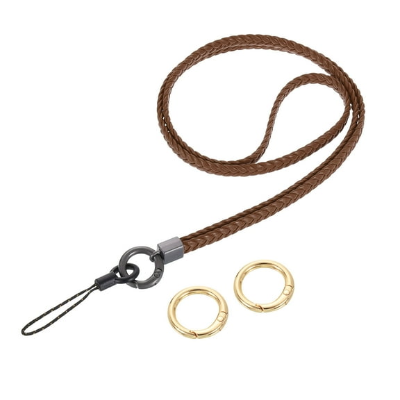 Woven Neck Lanyard, 15.4" Leather Handmade Keychain Lanyard, Brown