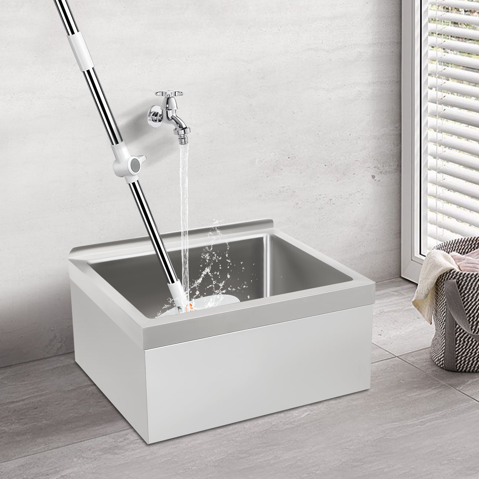 304 Stainless Steel Commercial Mop Sink 22x19x12 Inch 8" Deep Wall Mount Utility Sink for Kitchens, Restaurants
