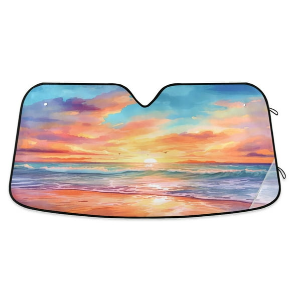 Sunset Beach Wave Car Windshield Sun Shade Foldable Car Front Window Visor Heat and UV Protection 53x23.5