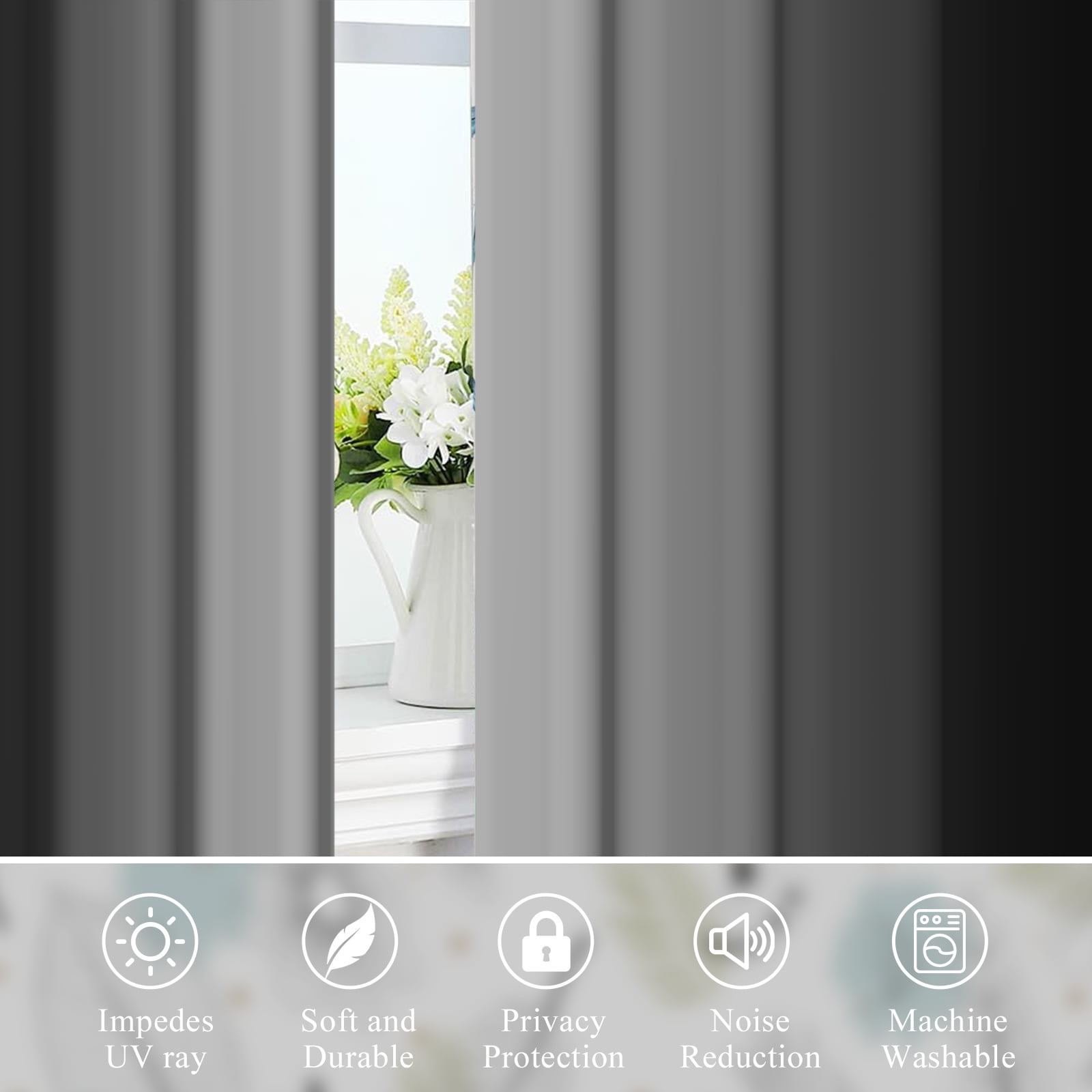 Black Grey Ombre Blackout Curtains for Living Room,Grommet Thermal Insulated Window Drapes for Bedroom(52Wx84L,2 Panels)